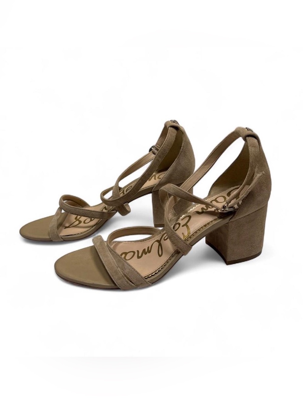 Sam Edelman Stacie Strappy Block Heel Sandals Suede Oatmeal Size 8.5